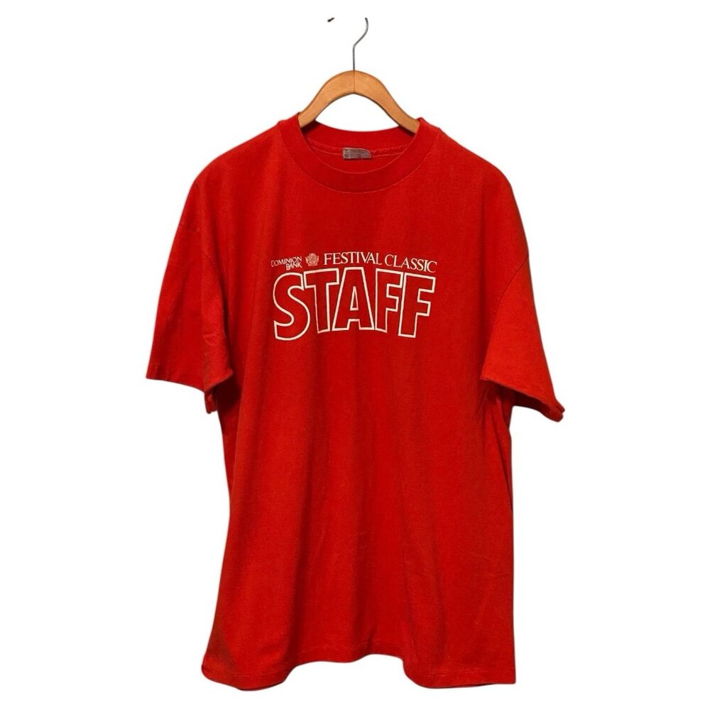 Dominion Bank Red Staff S/S T-Shirt Single Stitch Vintage Men's XXL Staff 90's